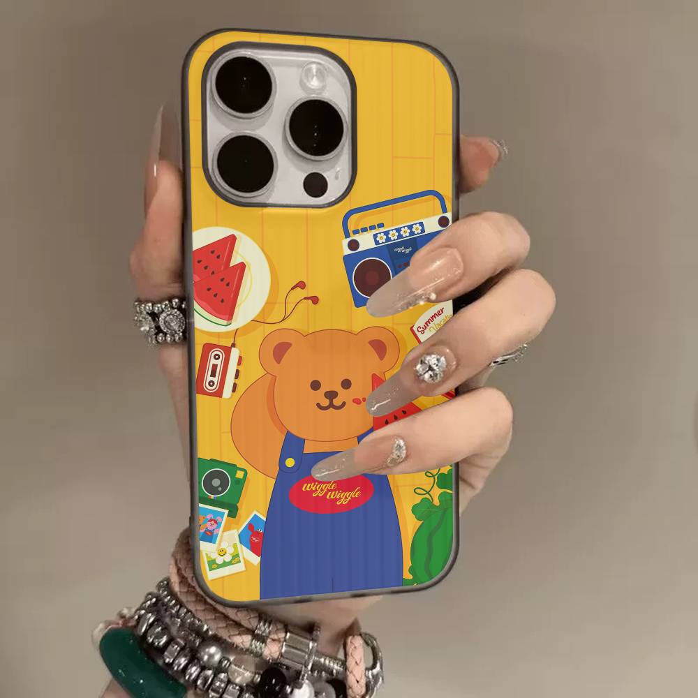 Cartoon Cute bear Phone Case For iPhone 16 15 17 Pro Air 11 12 13 14 Pro Max Plus Soft Ripple Silicone Cover Shell