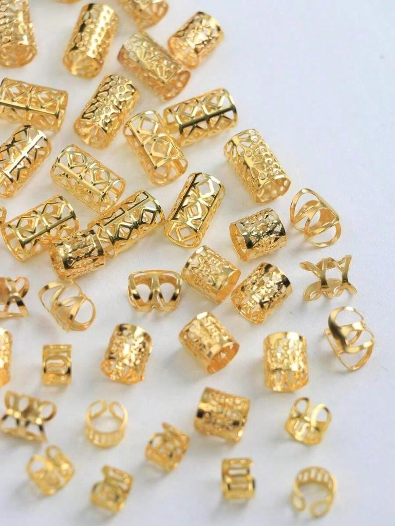 50pcs Gold Dreadlock Beads, Unique Hop Street Party Braids Hair Accessories, Clips Hair, Halloween Hair Decor