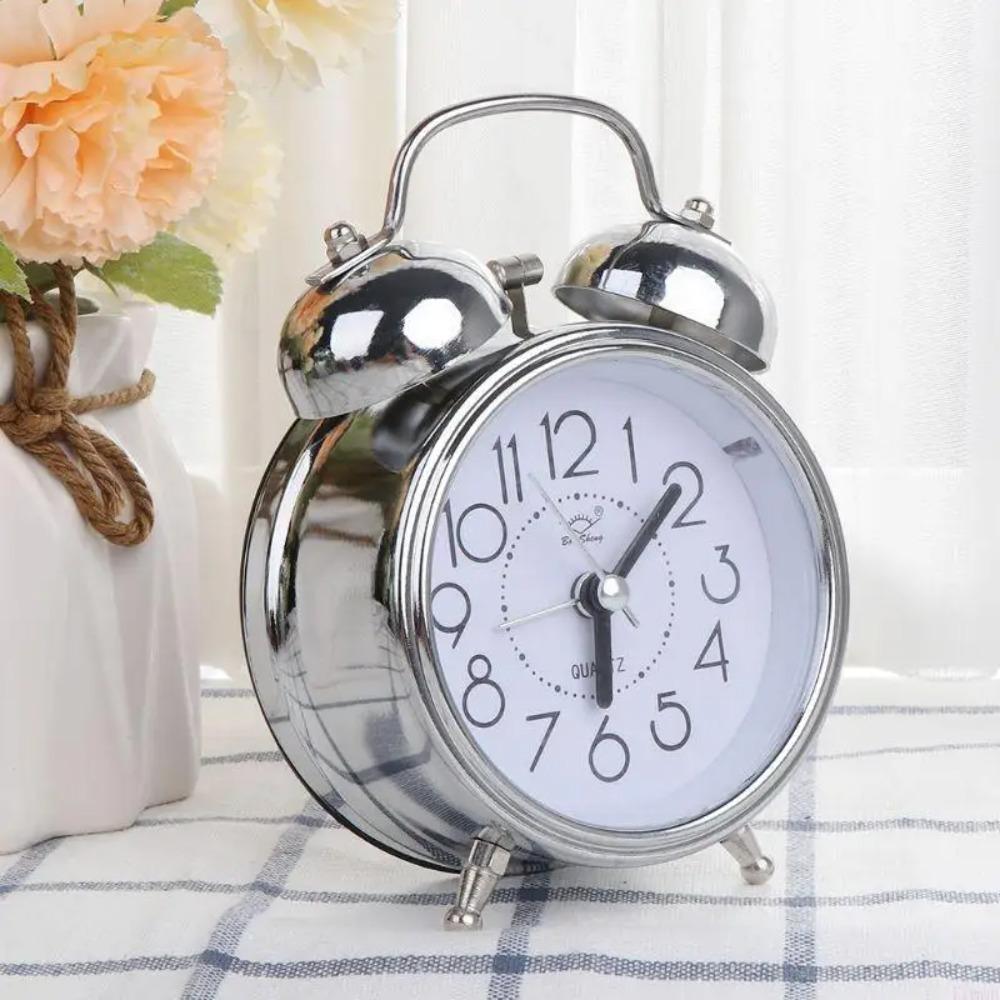 Double Bells Table Clock Metal Bedside Clock Home Decoration Vintage Alarm Clock  Student