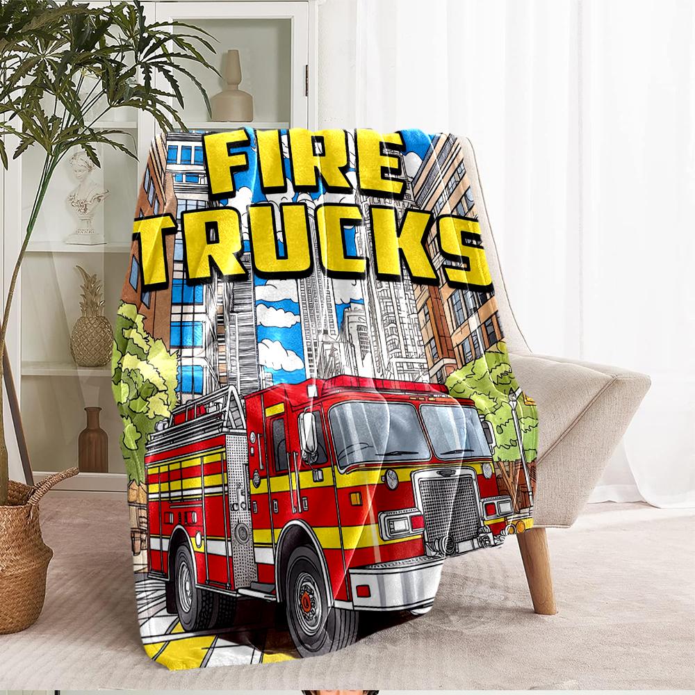 fire truck Theme Printed Blanket - Perfect for Couch, Bed, Travel & Outdoor Use | Machine Washable, Cozy & Durable.