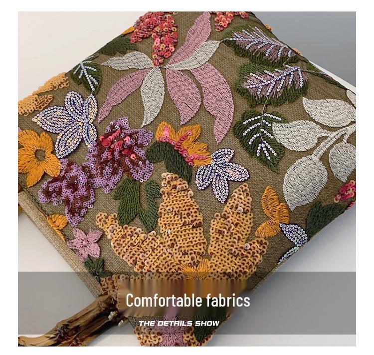 2025 Artistic Chinese-Style Women's Bamboo-Linen Handbag: Fashionable, Large-Capacity Floral Tote