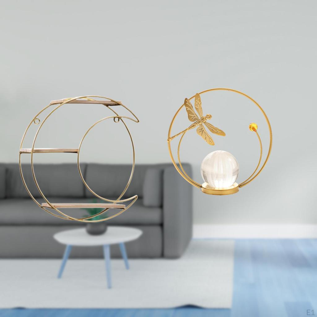 Modern Multifunctional Metal Wall Shelf with Crystal Ball Sculpture Figurine Stand for Collectibles