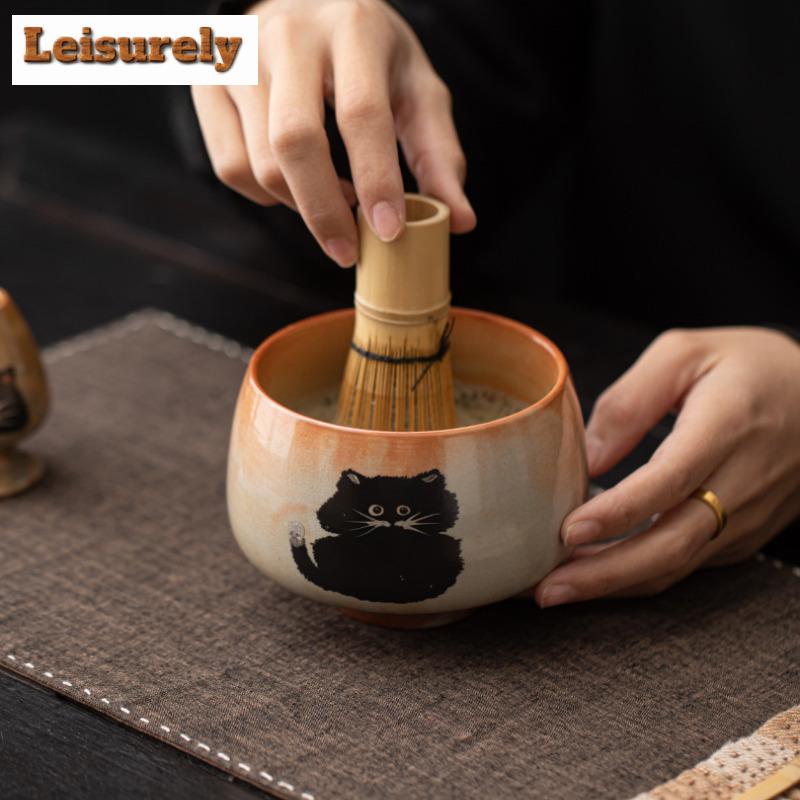 Holzbefeuertes Porzellan Zhiye Katze Keramik Matcha Set Tee Gerissener Pinselständer Matcha Schale Baibenli Teelöffel Set Teezubereitungswerkzeuge