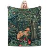 GREENERY FOREST ANIMALS Fox And Hares Blue Green Floral Tapestry Custom Comfortable Gift An UltraSoft Micro Fleece Blanket