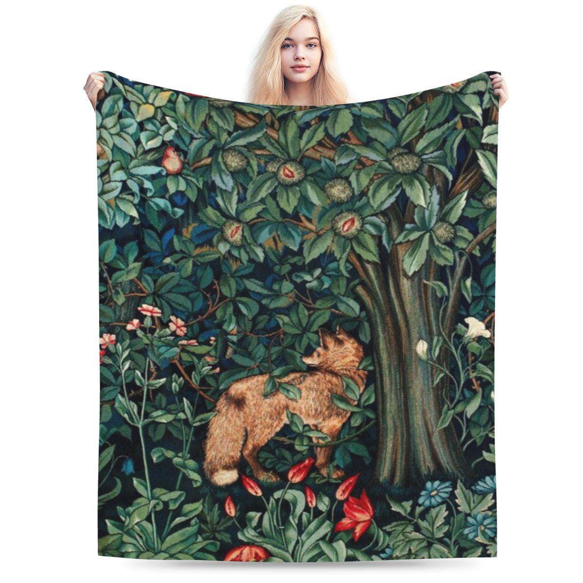 GREENERY FOREST ANIMALS Fox And Hares Blue Green Floral Tapestry Custom Comfortable Gift An UltraSoft Micro Fleece Blanket 75x100cm 30x40in