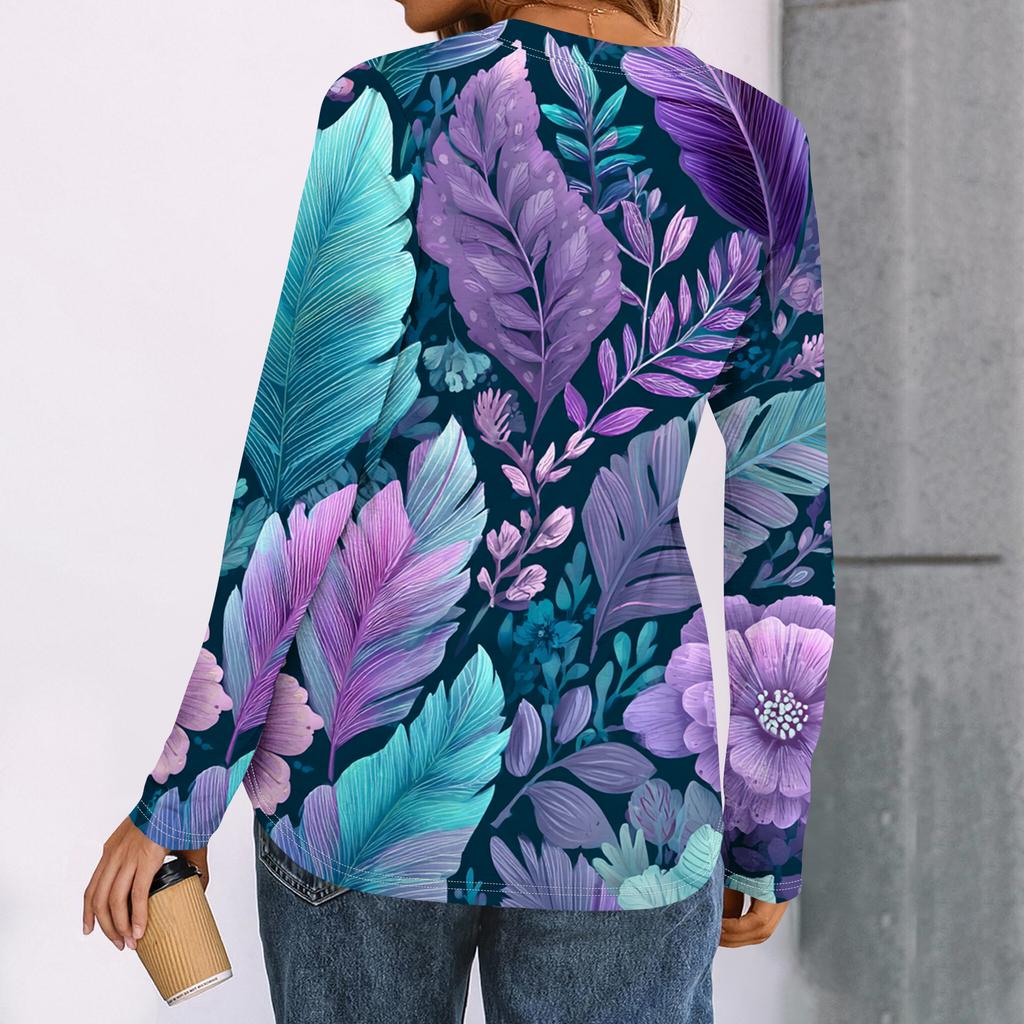 Women's Floral Print Long Sleeve  Shirt Elegant Casual Tops Trendy Shirt Tops