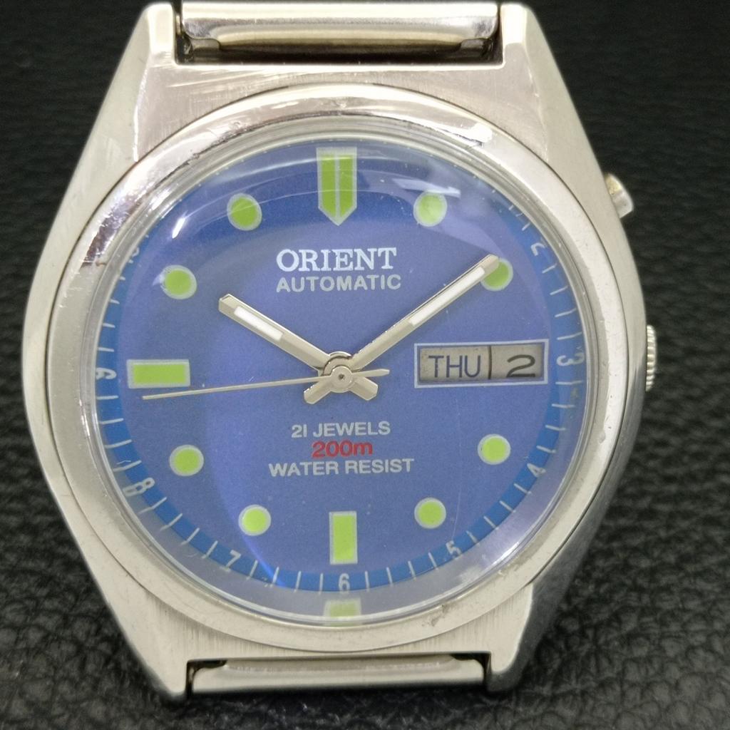 VINTAGE ORIENT AUTOMATIC 46943 JAPAN MENS BLUE COLOR DIAL WATCH a700617-5 R204-a700617