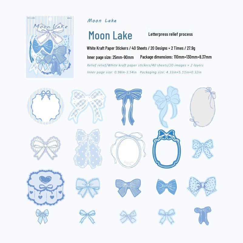 Mò Mò Bái Kraft Paper Embossed Stickers - Bowknot Paradise Series, Butterfly Elements, 40 Sheets.
