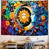 Delur Sun and Moon Tapestry Boho Mystic Floral Hippie Flower Plants Tapestry Vintage Aesthetic Psychedelic Abstract Wall Hanging Headboard for