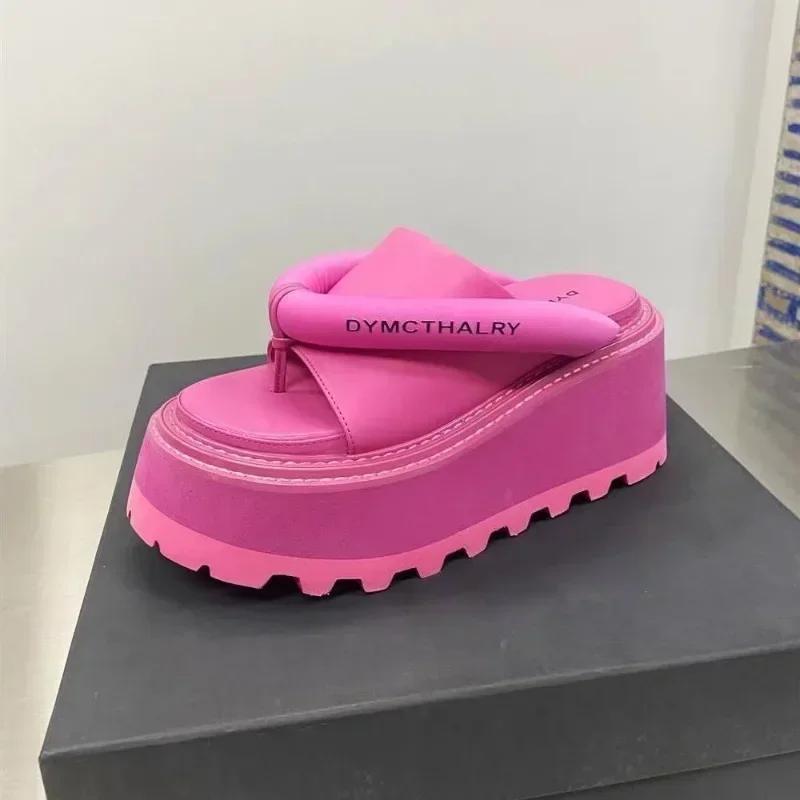 Fashion Open Toe Women Wedge Sandals Thong Flip Flops Platform Slippers Summer Beach Outdoor Slides Woman Height Increased Sandles