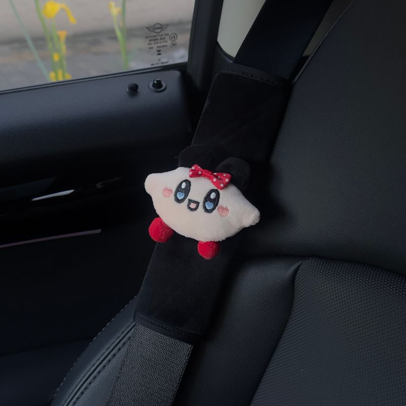 Kirby Car Seatbelt Shoulder Pads Cute Car Decoration Shoulder Pads In-Car Couple Decorations [Black Shoulder Cover] Single Minnie Kirby