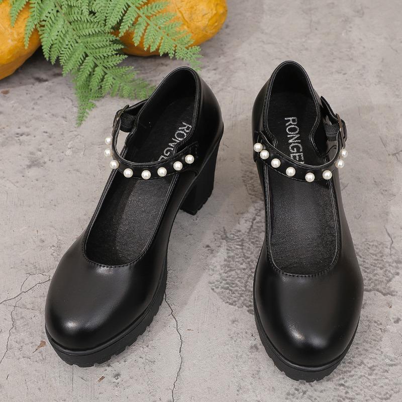 Fashion 2025 Hot selling high-quality Fashion Block High Heels Shoes Women Spring 2025 Shallow Ankle Buckle Platform Pumps