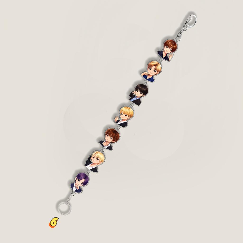 Lanț Breloc cu Multiple Pandantive BTS, Breloc cu Șnur cu Fotografie Reală/Desen Animat al Membrilor Bangtan Boys, Pandantiv Breloc Drăguț pentru Geantă pentru Fanii Kpop ARMY