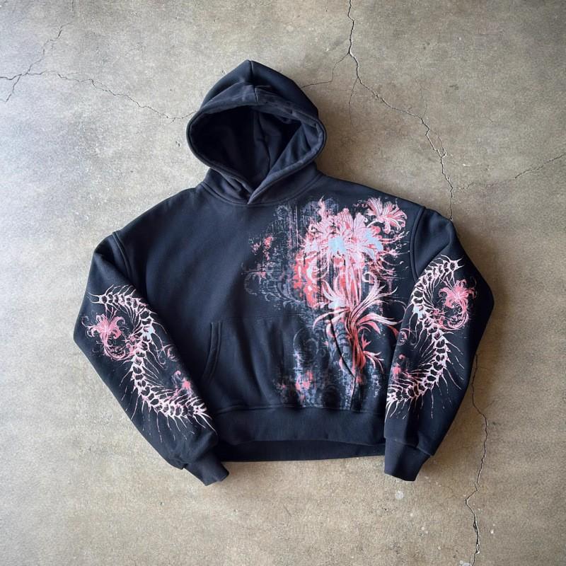 Oversized Hooded Sweatshirt With Anime Print Streetwear Y2K Style Long Sleeve Pullover Women