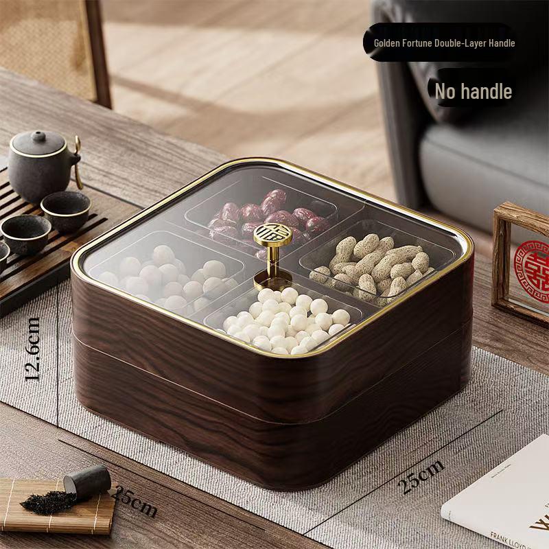 Retro Chinese-Style Wood-Inspired Dry Fruit Storage Box with Lid for Living Room Coffee Table