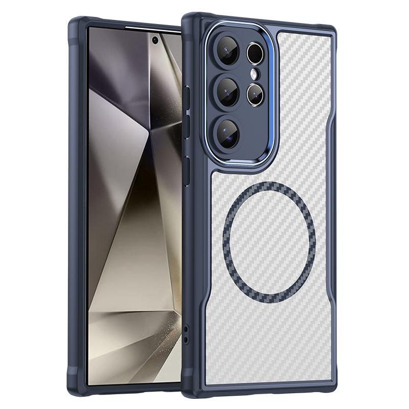 Samsung Galaxy S24 Ultra Case, Magnetic Carbon Fiber Transparent Phone Case Cover for Samsung Galaxy S24 Ultra