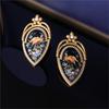 KEQIU Retro Peacock Oil Painting Micro-Set Diamond Stud Earrings Fashionable Vintage Design Earring Niche Accessory