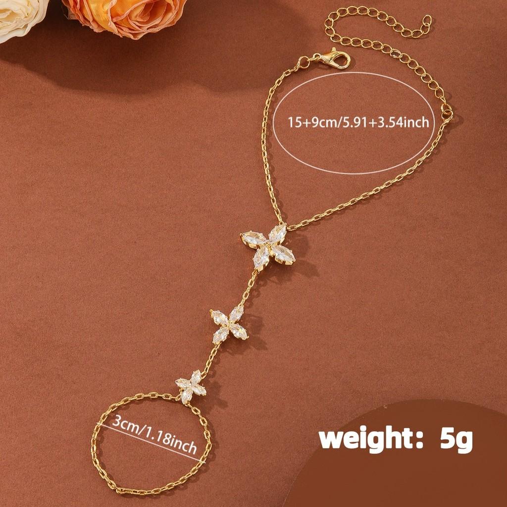 Style Crystal Zircon Flower Ring Hand Chain For Women Gift Jewelry