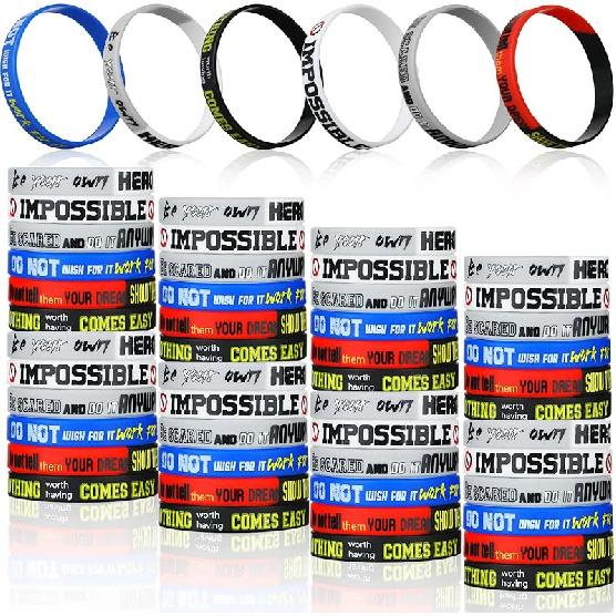 Kathfly Motivational Wristband Inspirational Rubber Bracelets Silicone Stretch Unisex Wristbands Gifts Party Favors for Goodie Bag Stuffers Fillers 48
