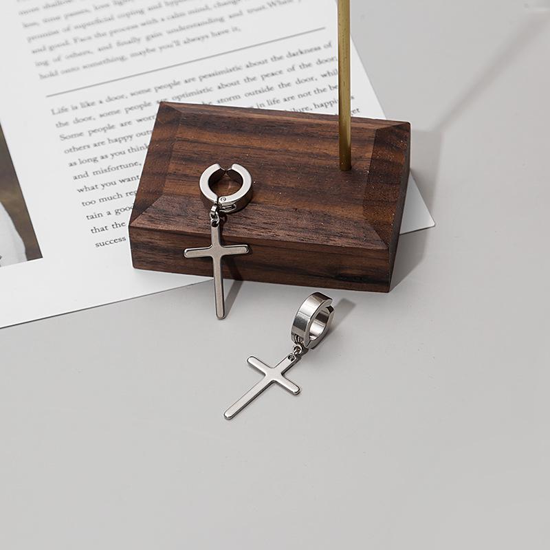 Korean Stainless Steel Cross Clip-On Earrings - Unisex, No Piercing Needed
