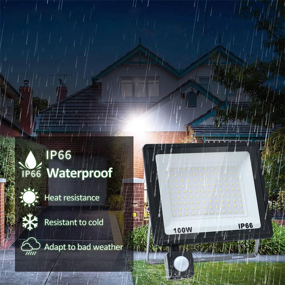 LED PIR Motion Sensor Floodlight Outdoor Wall Light 100W 50W 30W 20W 10W IP66 Waterproof LED Reflector LED Spotlight For Garden
