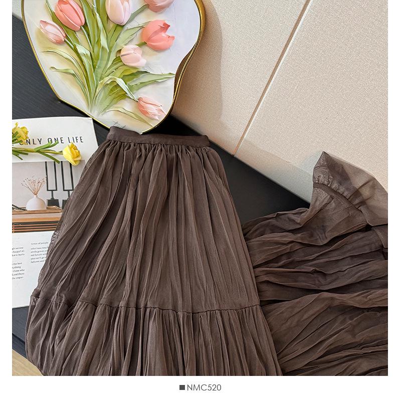 French Fairy-Tale High Waist Mesh Skirt - Women's Autumn 2025 A-Line Pleated Design