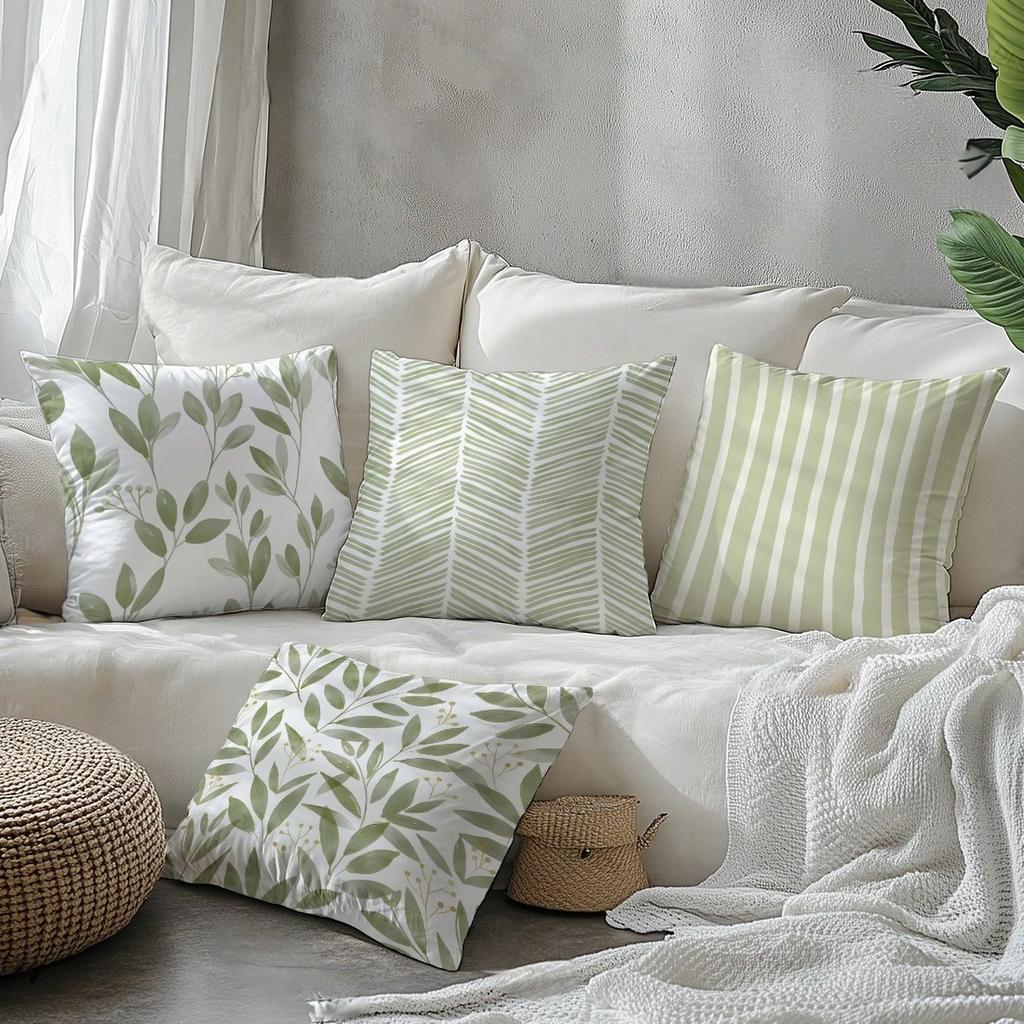 4Pcs Plant Leaf Simple Single-Sided Printed Pillowcase Set, Soft And Comfortable Single-Sided Printed Pillowcase Can Be Machine