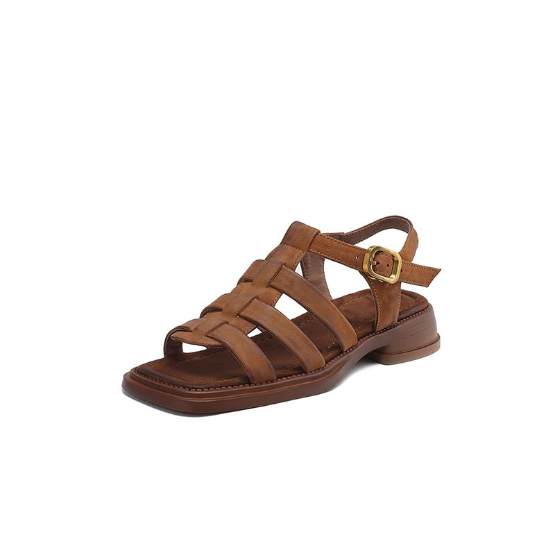 

Fashion New Summer Sandals Sheep Leather Women Shoes Square Toe Chunky Heels Sandals for Women Handmade Fashion Roman Sandals Shoes 39