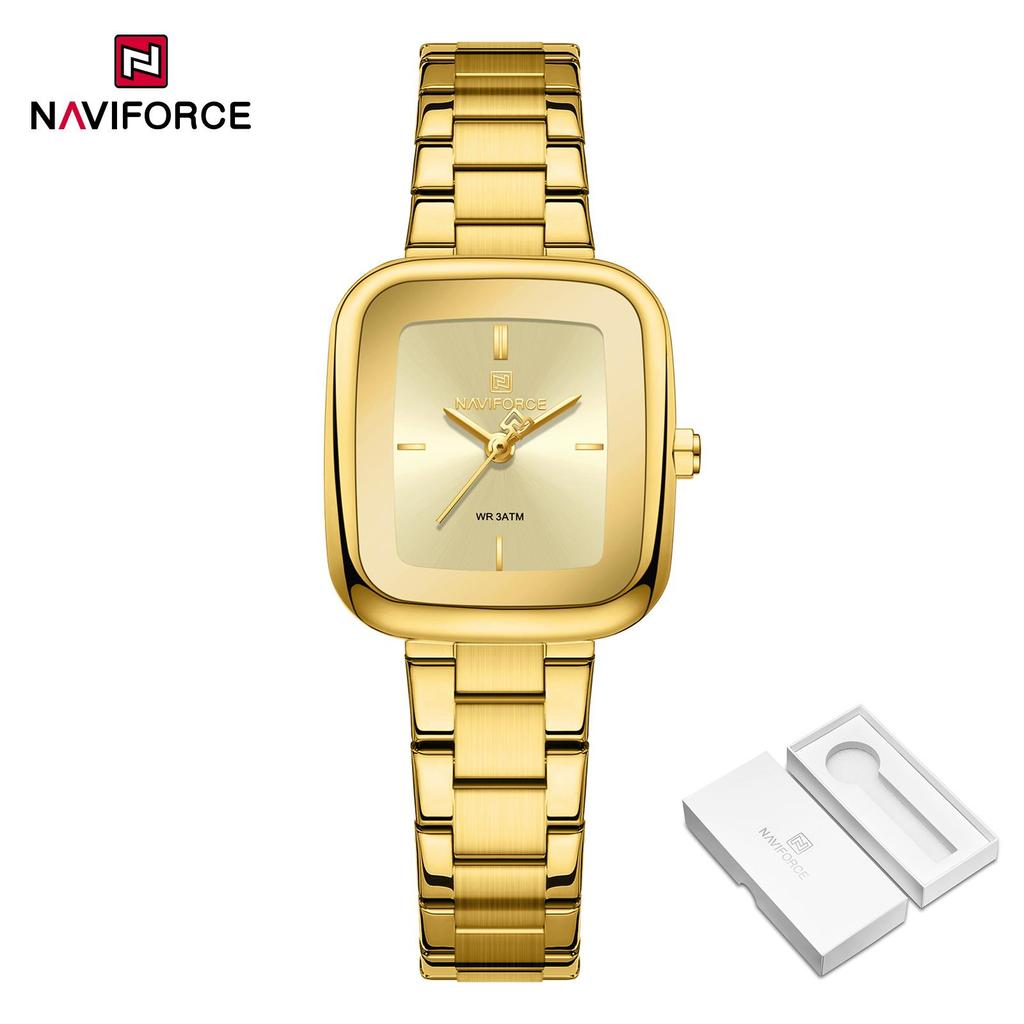 NAVIFORCE Original Simple Women Quartz Watch Square Case Stainless Steel Strap 3ATM Waterproof Lightweight Casual Fashion Women Watch NF5075