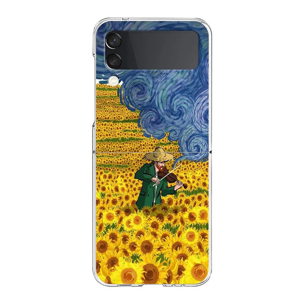 Art Van Gogh Starry Clear Phone Case For Samsung Galaxy Z Flip 4 Case Thin High Hard PC Shell on For Galaxy Z Flip 3 5G Cover
