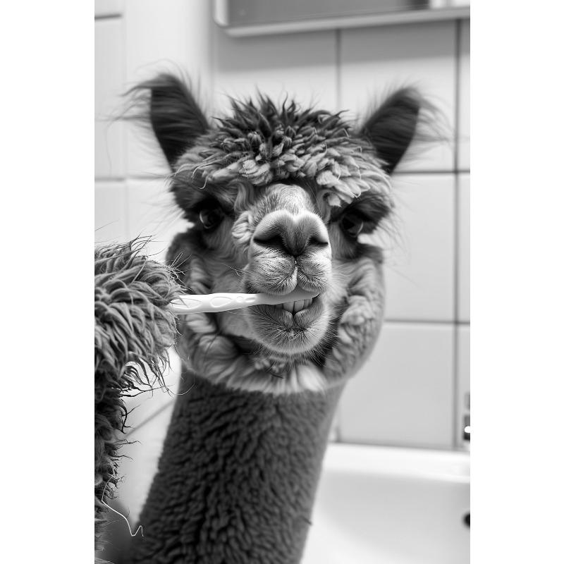 

Черно-белый мультфильм абстракция милые животные утка бегемот панда альпака чистить зубы постеры печать на холсте искусство декор для дома комната стены 21cm×30cm NoFrame