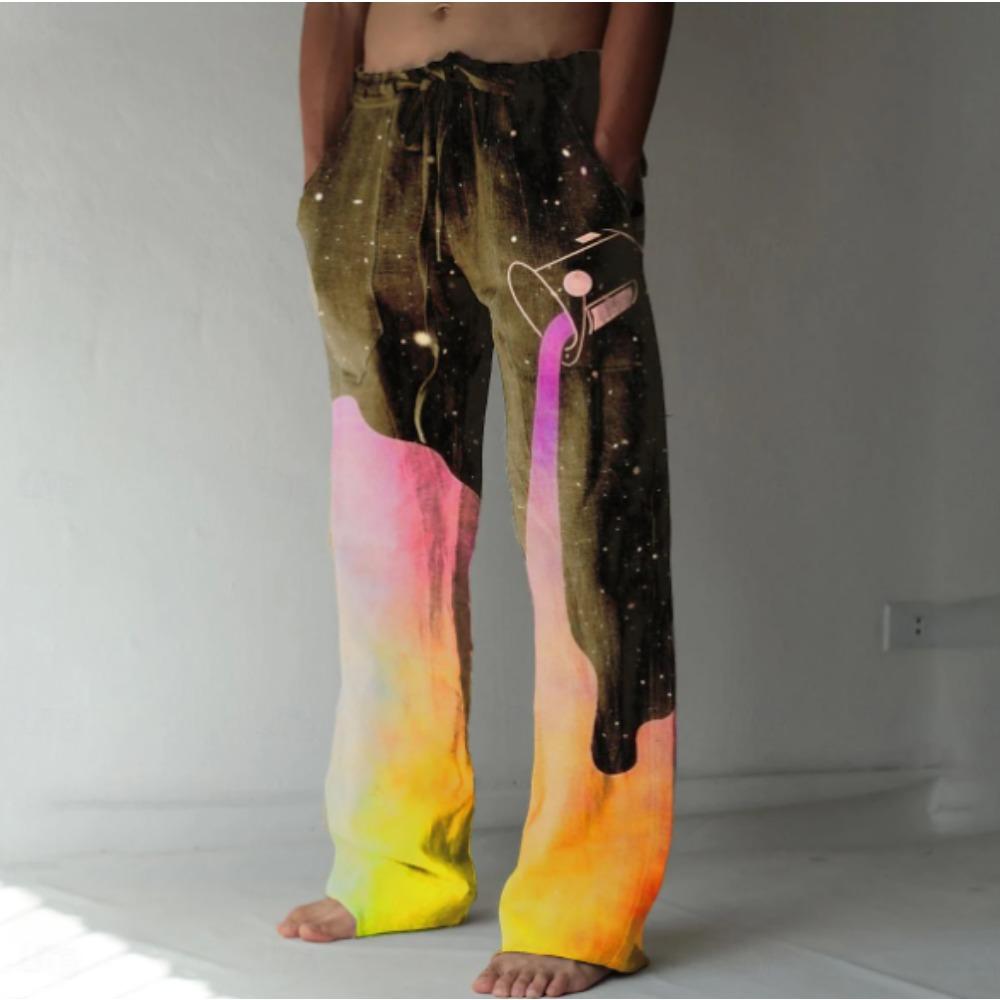Men's 3D Flame Printed Baggy Casual Trousers, Elastic Drawstring Waist with Pockets, for Spring Summer Home Outdoor Vacation