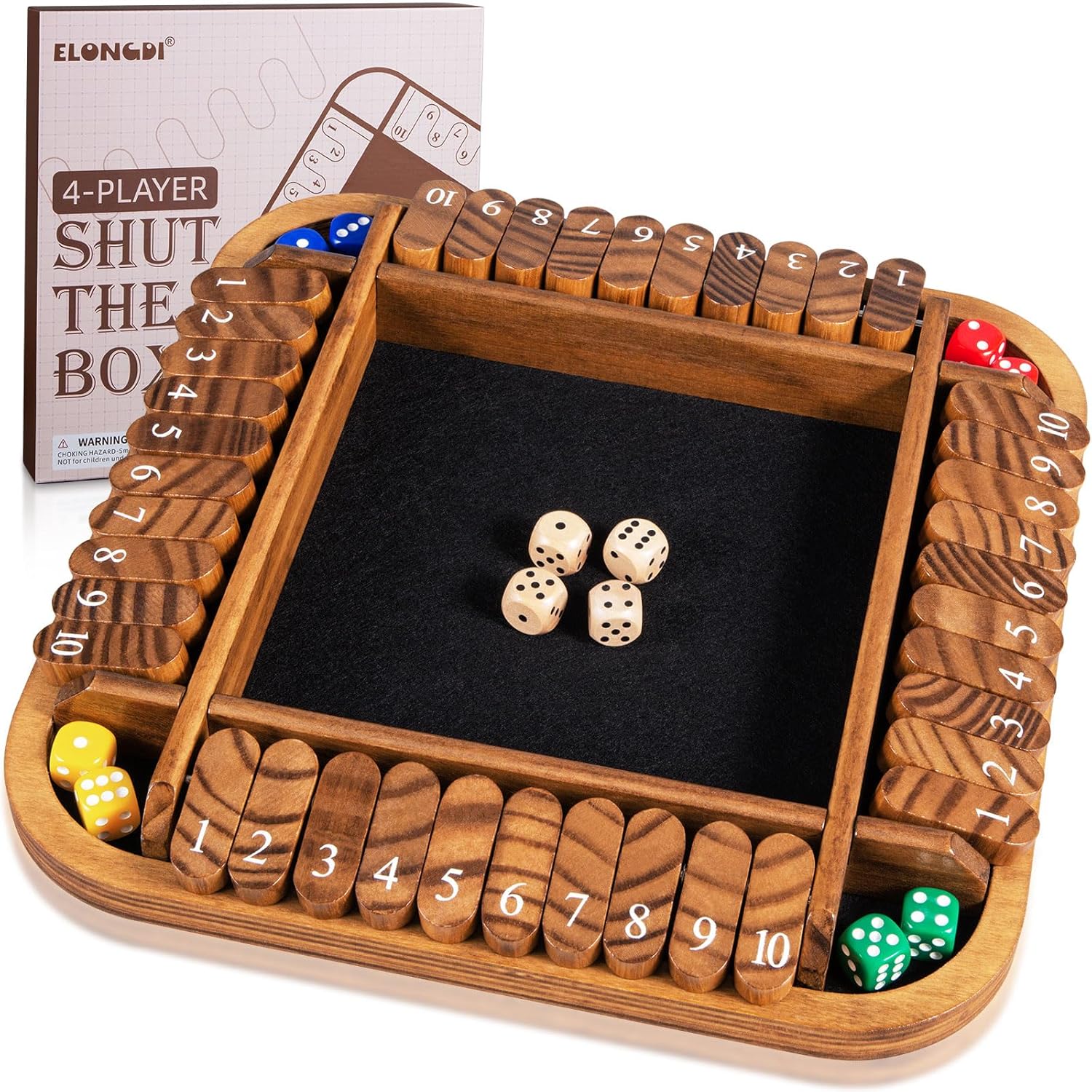 1-4 Players Shut The Box Dice Game,12  Wooden Board Table Math Games with 12 Dice and Storage Bag for Kids Adults Classic Tabletop Version for