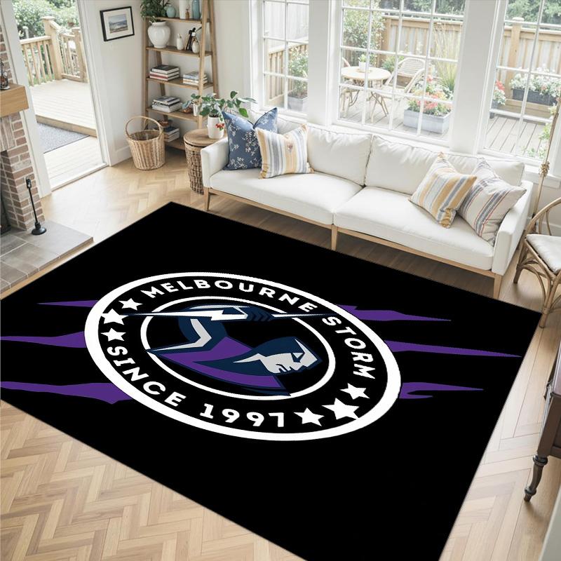 Melbourne Storm Design Crystal Velvet Carpet Cozy Non?Slip Printed Rug For Bedroom Living Room Entrance