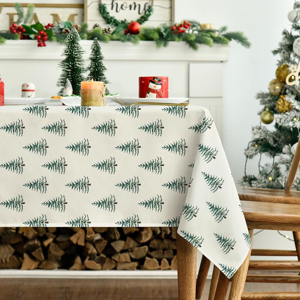 Merry Christmas Tree Print Tablecloth For Table Decor Washable Winter Holiday Kitchen Dining Table Cloth Christmas Decorations