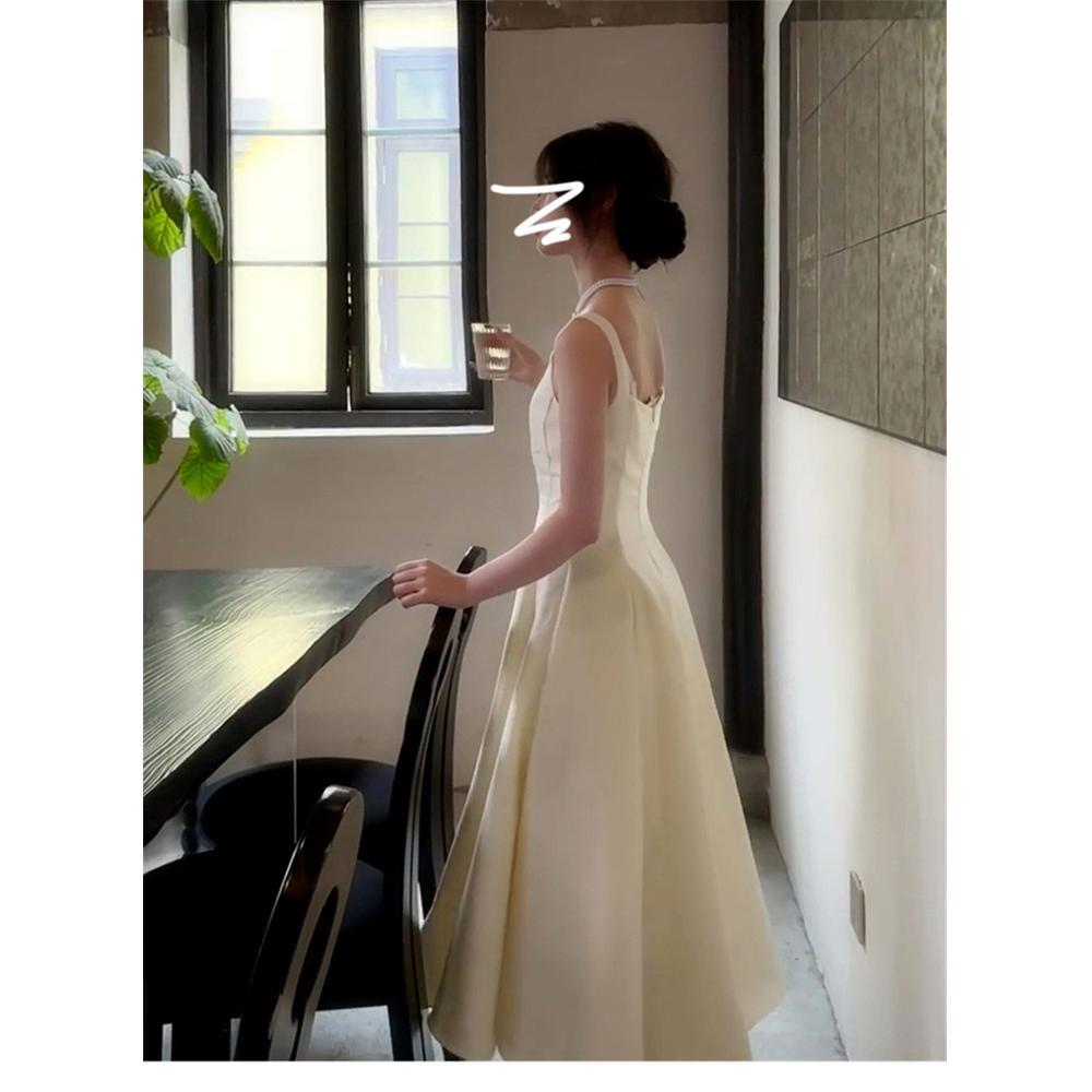 Summer French Haute Sense Waist Sleeveless Vest Suspender Dress Small Skinny Gentle Design Long Dress