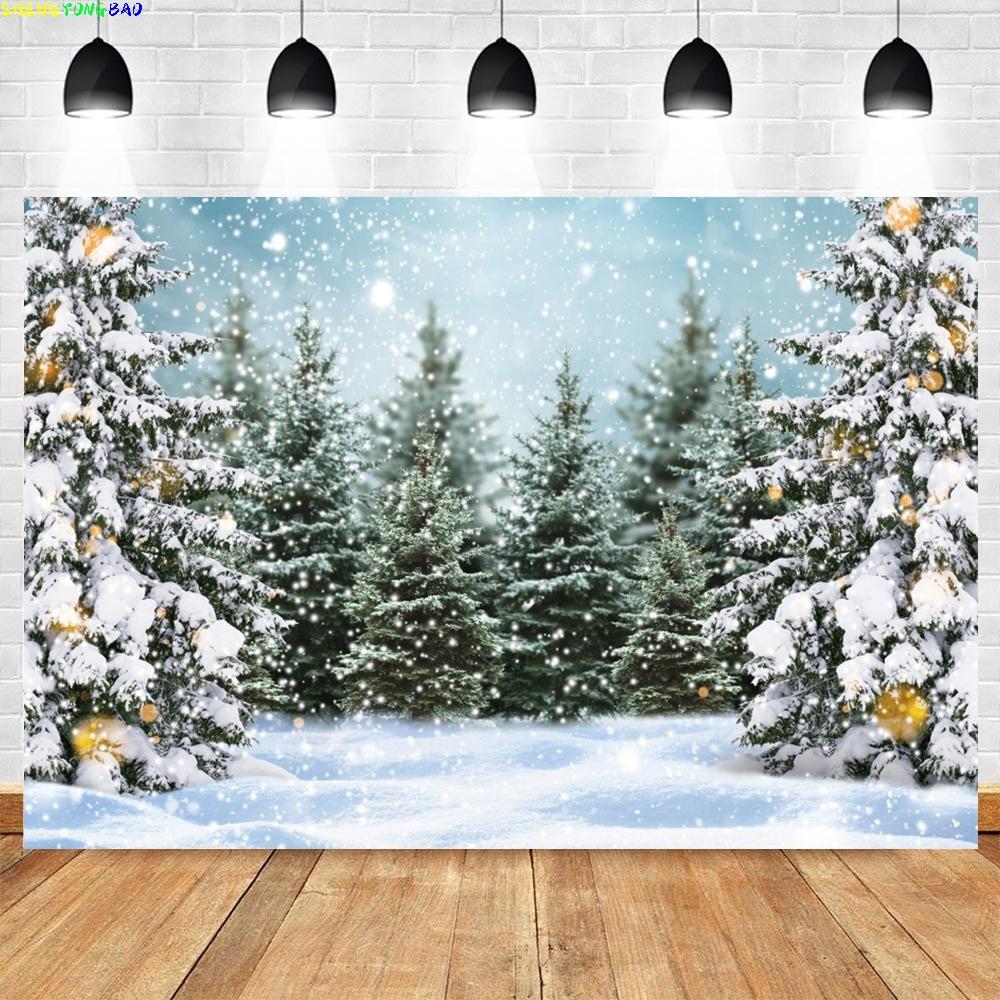 Christmas Backdrop for Photography Xmas Tree Winter Snow Forest Snowflake Natural Scene Baby Portrait Photo Background Studio
