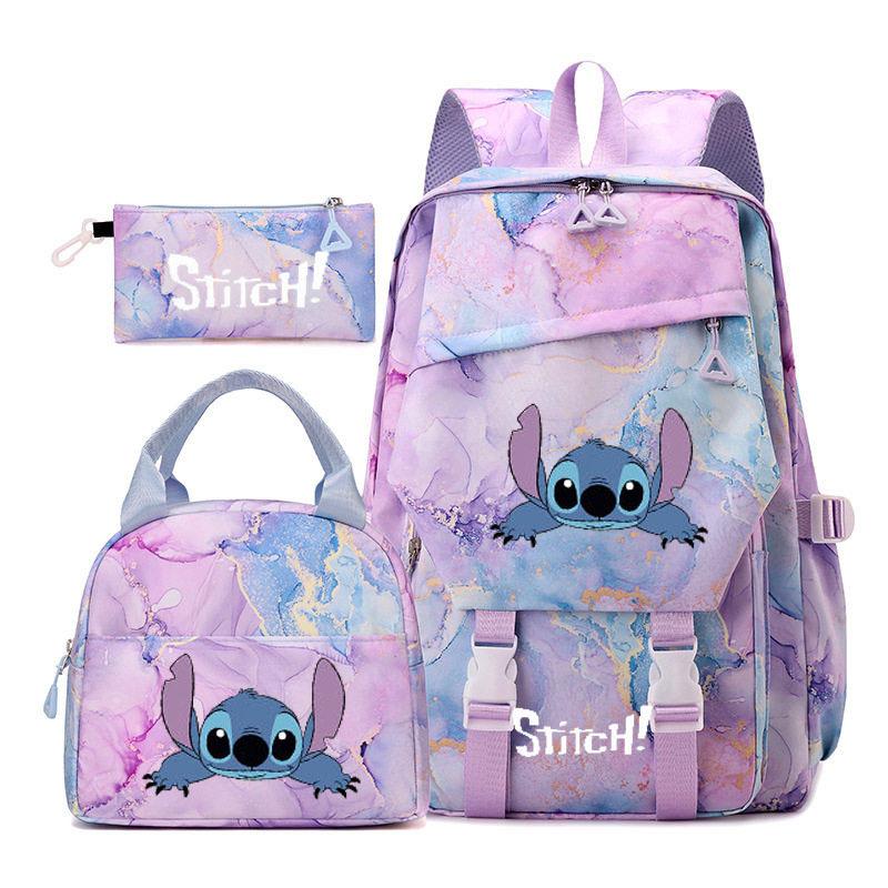 3 Piece School Backpack Set for Students Large Capacity Oxford Cloth Schoolbag with Shoulder Strap and Pencil Case