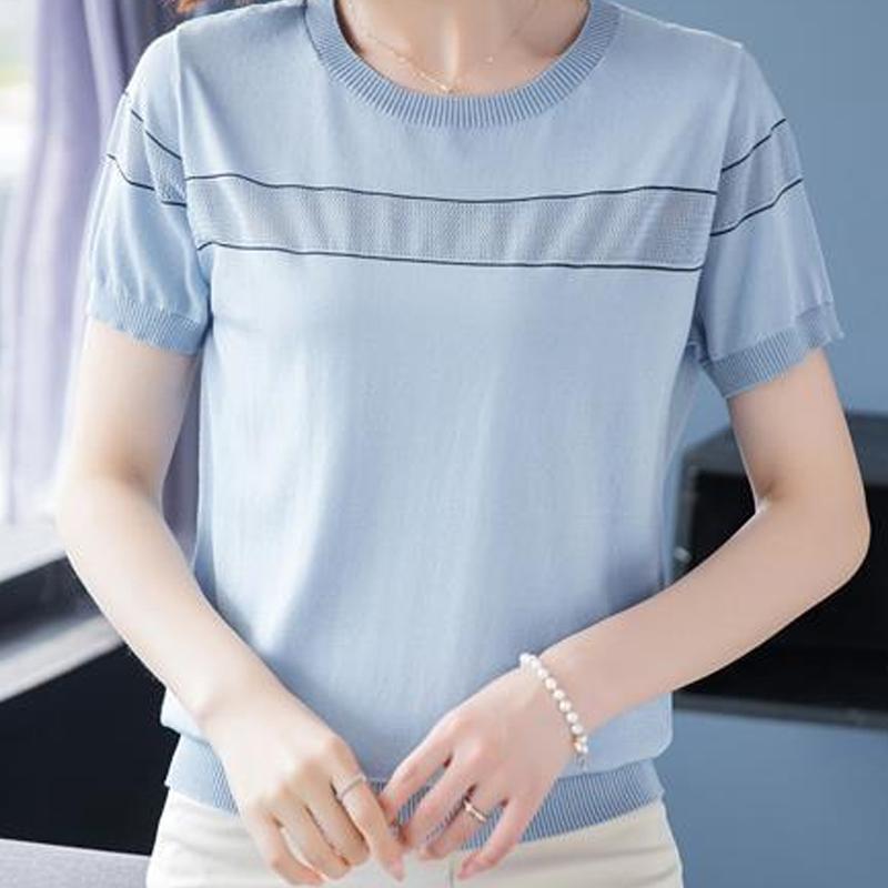 Elegant Fashion Loose Pullovers Casual Round Neck Simplicity Short Sleeve Solid T-Shirts Patchwork Thin Spring Women's Clothing