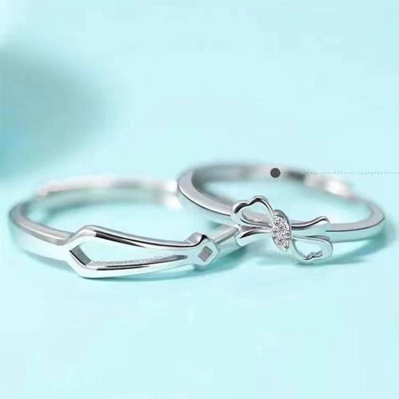Adjustable Couple Ring Set Men Women Sterling Geometric Design Retro Style Unisex Jewelry