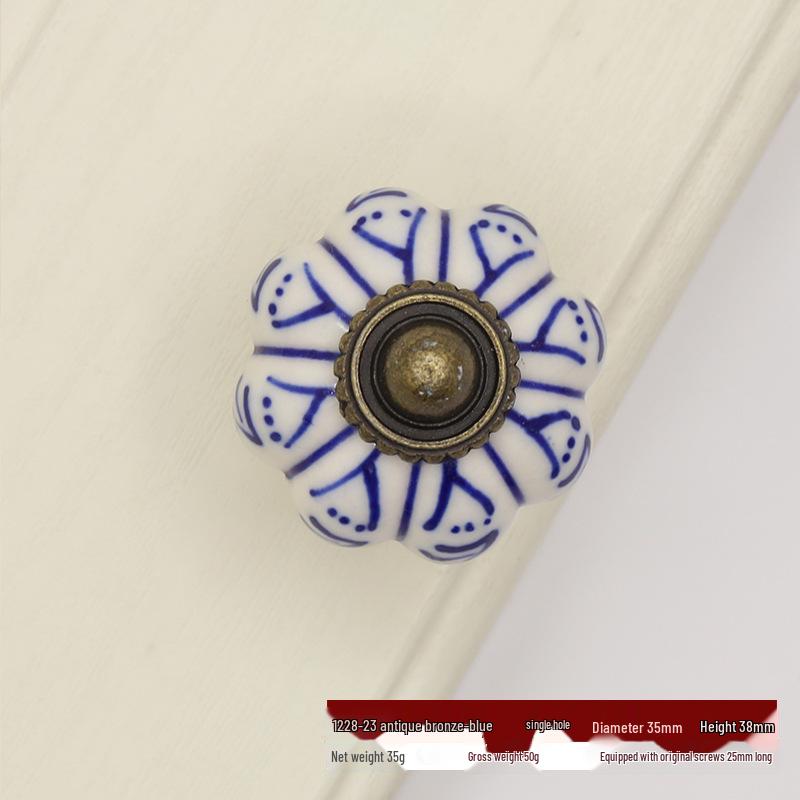 Hand-Painted Ceramic Floral Pumpkin Drawer & Cabinet Handle