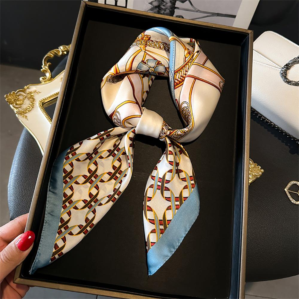 Luxury Brand Chain Print Square Scarf Women's Imitation Silk Scarf Casual Versatile Decoration Small Neck Scarf 70CMx70CM