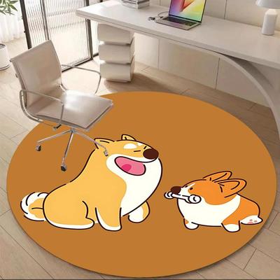 1pc Puppy Friends Office Round Area Rug, Under Office Chairs Bedroom Living Room Home Decor, Room Deco