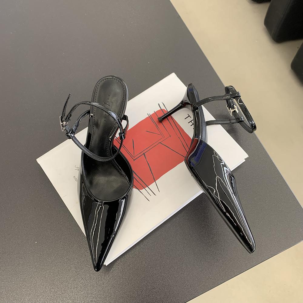 Fashion Gold Black Silver White Women Sandals Pointed Toe Summer Dress Shoes Thin High Heels Ankle Strap Sexy Party Gladiator Slides 39