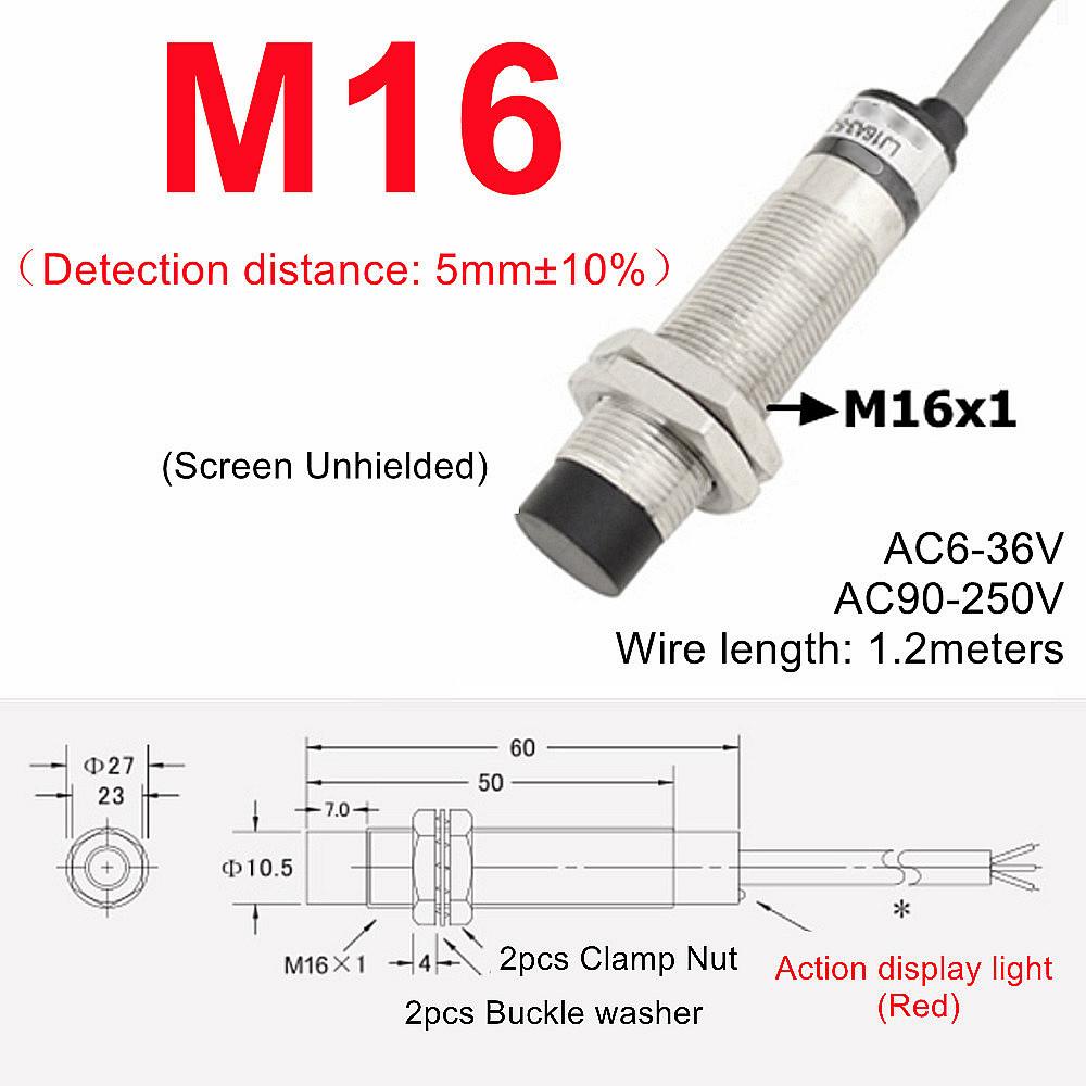 

Black Proximity Switch Inductive Proximity Sensor Detection Switch NPN/PNP DC 6-36V Approach Sensor 4mm 6mm M5 M10 14 M16 M20 22 AC 2Wire NO and NC