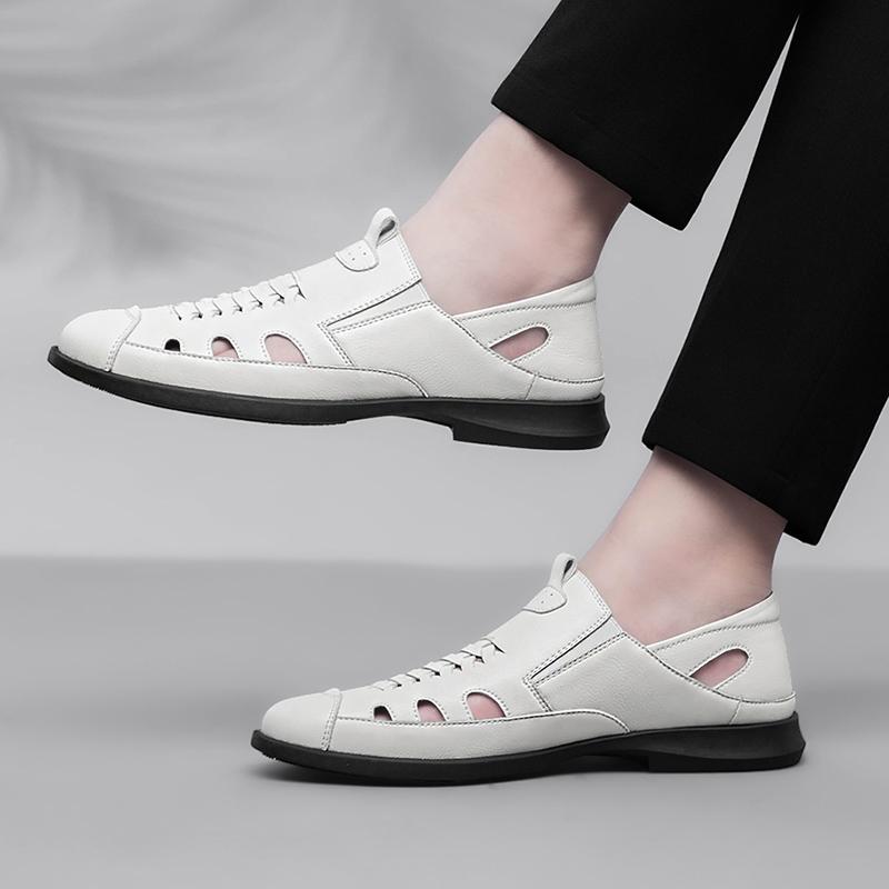 Luxus Marke Echtes Leder Männer Sandalen Mokassins Mann Business Kleid aushöhlen Sandalen