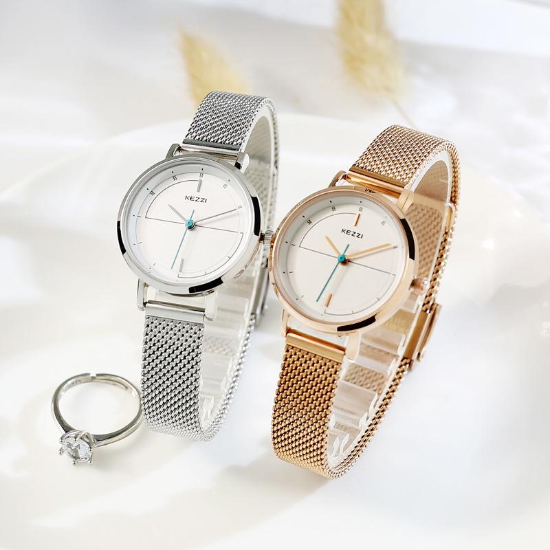 2023 Kezzi Minimalist French Niche Waterproof Couple Watches for Women, Mesh Band Pair