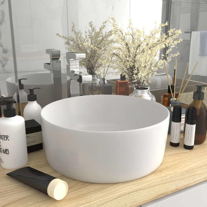 VidaXL Lavabo Rond de Luxe Vasque à Poser de Toilette Lave-mains de Salle de Bain Vestiaire Cuisine Maison Intérieur Blanc 147009
