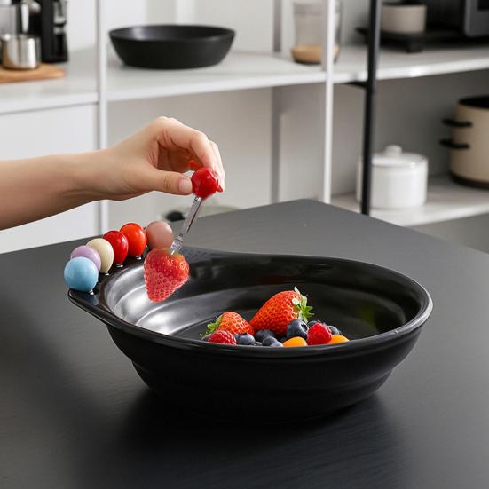 Fruit Bowl with 6 Colorful Fruit Forks Large Capacity Spiral Bottom Bowl with Fork Storage Hole for Snacks And Parties