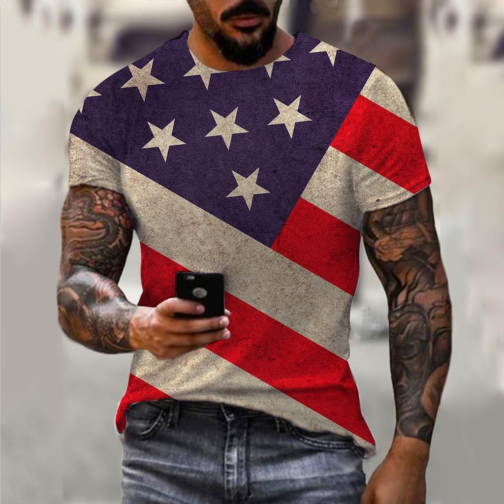 Letni Męski T-shirt z Nadrukiem 3D T-shirt Oversize Top Casual z Krótkim Rękawem Amerykański Streetwear T-shirty